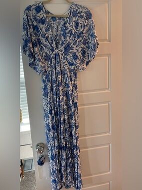 Olivaceous Blue and White Floral Maxi Dress